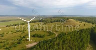 俄罗斯风力发电机的复印机视图。 电力生产。 绿色能源。 环保技术